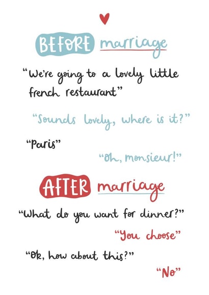 Funny Typography Marriage Anniversary Card - Before Marriage - After Marriage created by Very British Problems