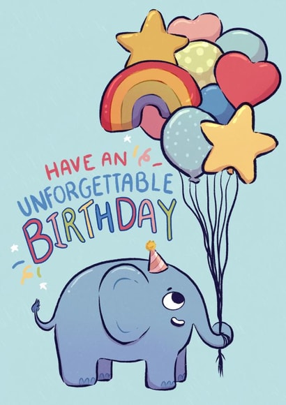 Have an Unforgettable Birthday Cute Illustarted Elephant holding Balloons created by DustandMarbles