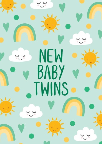 Cute New Baby Card – New Baby Twins – Sun, Rainbows and Clouds created by Chloe  Tyler