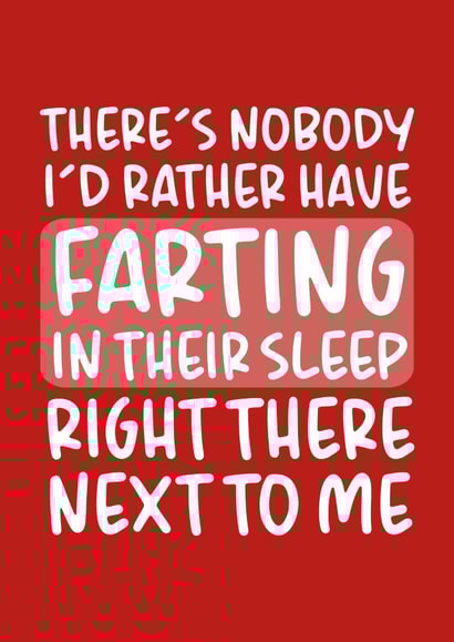 'Nobody I'd Rather Have Farting In Their Sleep' Funny Anniversary Card created by Brogan Thomas