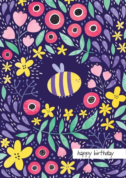 Happy Birthday cute bee in flowers card created by Nastya Rizaeva
