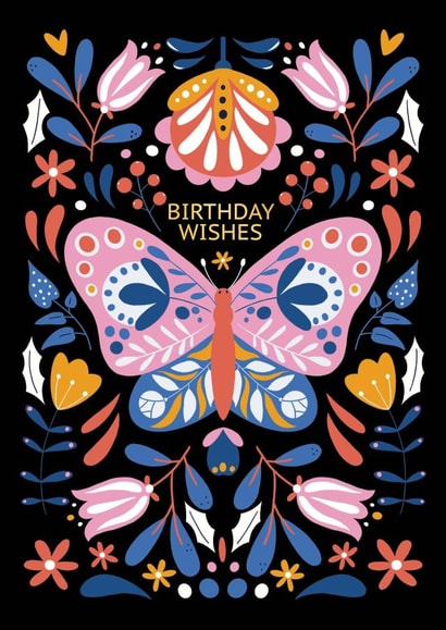 Birthday wishes card with flowers and a beetle created by Nastya Rizaeva