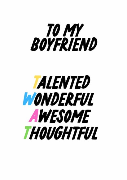 My Boyfriend Card, Funny Rude Anagram Card For Him created by The Marmalade Cat