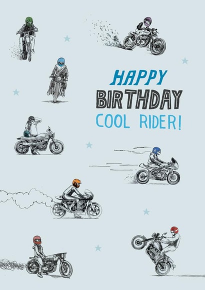 Cool rider motorcycle birthday design card created by Pencilface