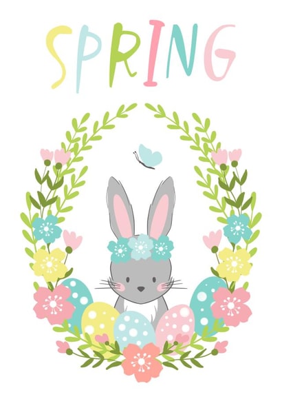 Cute Easter bunny. Easter egg hunt. Spring created by Natalia Blyzen