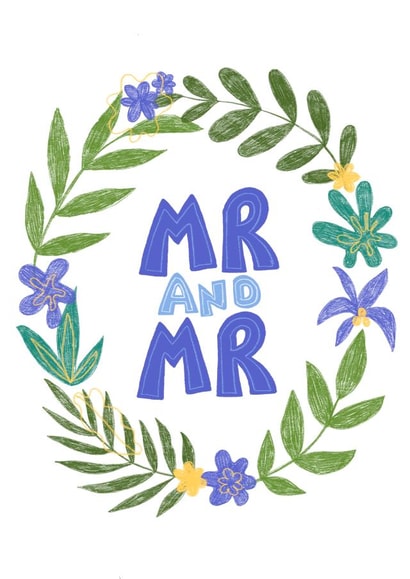 Mr and Mr - gay wedding engagement floral card created by Sophie Kathleen