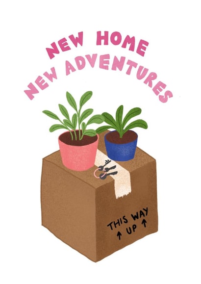 Pretty New Home Card - Plants - Moving Box - New Home New Adventures created by Sophie Kathleen