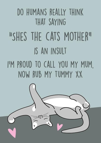 Funny Mothers Day Card - Mum - From The Cat - I'm Proud To Call You My Mum Now Rub My Belly created by Quinton cards