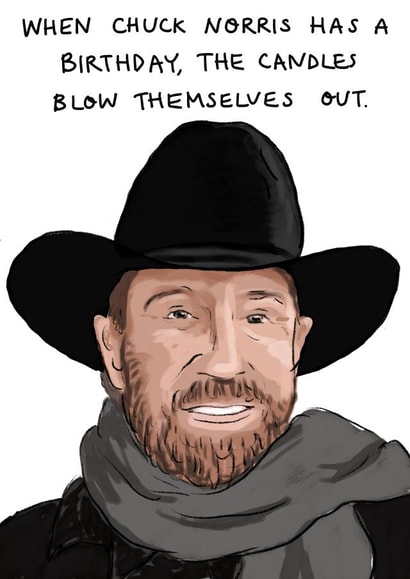 Chuck Norris birthday card created by Rosie Johnson Illustrates