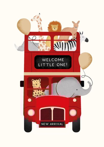 Welcome Little One! Safari London Bus New Baby Card created by Studio Mads
