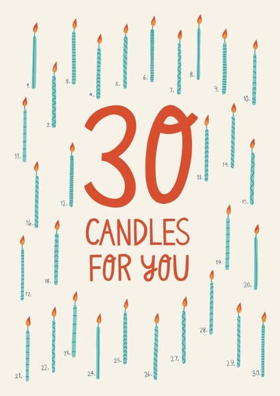 30th birthday candles card created by Christine Cuddihy Illustration