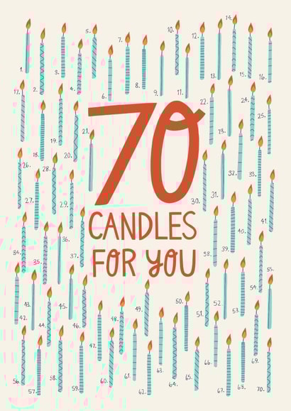 70th birthday candles card created by Christine Cuddihy Illustration