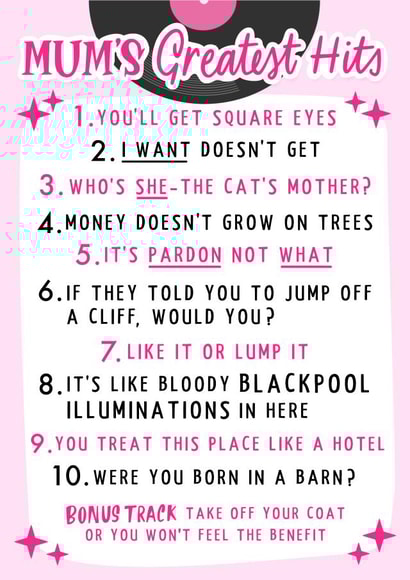 Funny Mothers Day Card - Music - Mum's Greatest Hits created by Violet and Alfie