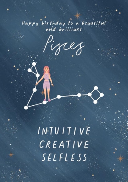 Pisces Astrology Star Sign Happy Birthday Card 1001 created by Flourish Paperworks