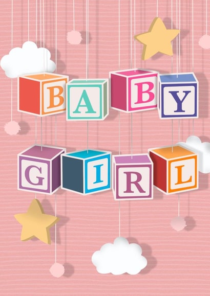 New baby girl hanging blocks mobile daughter friend star created by The Girl Next Draw Cards