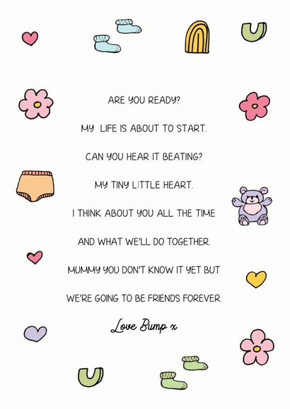 Mum To Be Poem Love Bump, First Mother's Day, Mummy's First Birthday card created by Lara King Draws