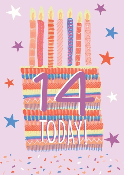 14th Birthday Cake Card 1000 created by Pom Pom Party Cards