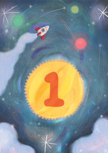 1st birthday - one year old space rocket card created by The Grey Earl