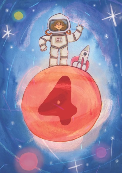 4th birthday card - kids space rocket created by The Grey Earl