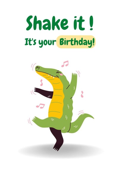 A dancing funny crocodile birthday card created by Night designs