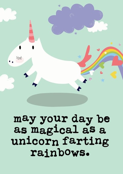 Cute Magical Unicorn Funny Birthday Card - Unicorn Farting Rainbows created by Mrs Best Paper Co.