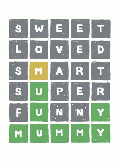 Cute Mothers Day Card - Wordle - Sweet Loved Smart Super Funny Mummy created by Paper Plane