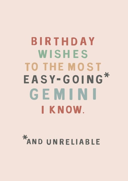 Easy-Going Gemini Horoscope Birthday Card created by Too Wordy