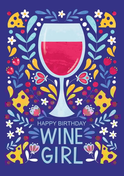 Birthday card with wine and flowers 1000 created by Nastya Rizaeva
