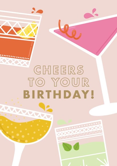 Cheers! Birthday cocktails card created by Sasha Pretoria Design