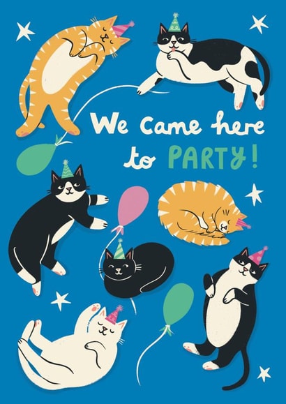We Came Here to Party! Cat Birthday/ Celebration Card created by Nat Ellis Illustration