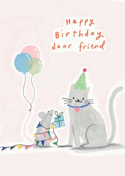 Cat and Mouse Happy Birthday Card created by Martha Ratcliff Illustration
