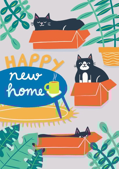 Cute Cats New Home Card - Cats - Coffee - Happy New Home created by Nat Ellis Illustration