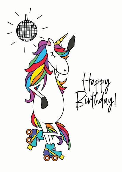 Happy Birthday Rainbow Roller Disco Unicorn created by Little Foxglove