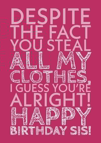 Clothes Stealer Funny Sister Birthday Card created by @RoseDesignCards