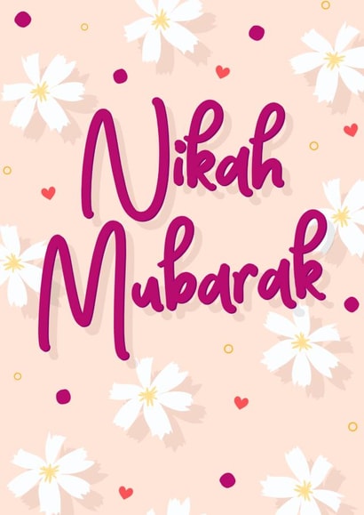 Nikah Mubarak blessed Islamic wedding congratulations card created by The Girl Next Draw Cards