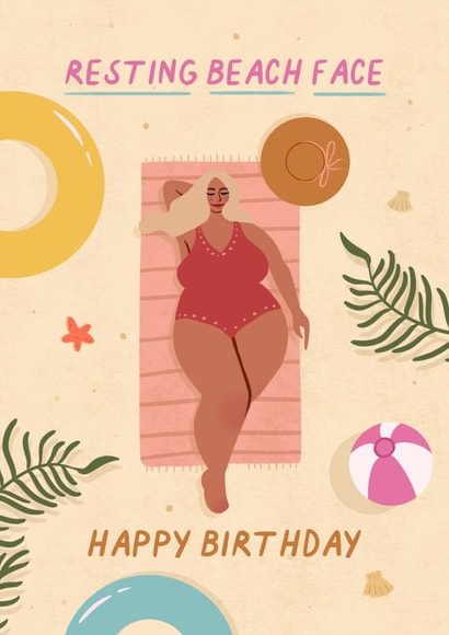 'Resting beach face' Pun Beach Summer Happy Birthday Card created by Flourish Paperworks