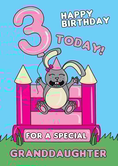 Granddaughter Age 3 Cartoon Bunny Happy Birthday Card created by @Cupsie's Creations