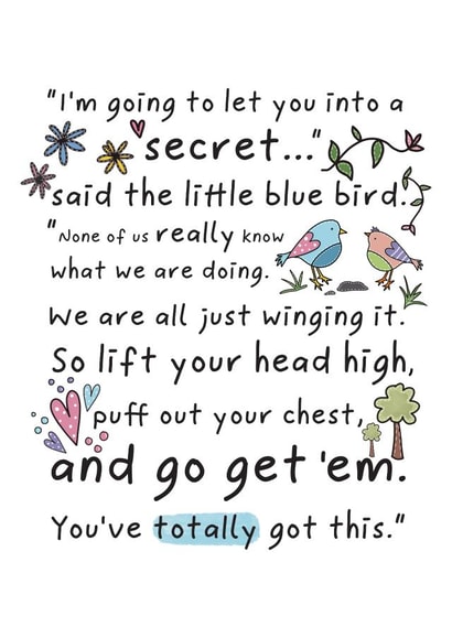 Encouragement Quote Card, Believe in Yourself, Little Blue Bird created by And You Can Quote Me