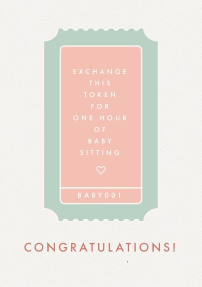 Congratulations new baby card with babysitting token created by Paper & Wool