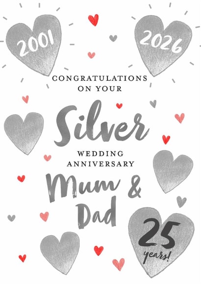 Silver Anniversary Card-25 Yrs-Mum & Dad-Congratulations On Your Silver Wedding created by Juniper and Rose Studio