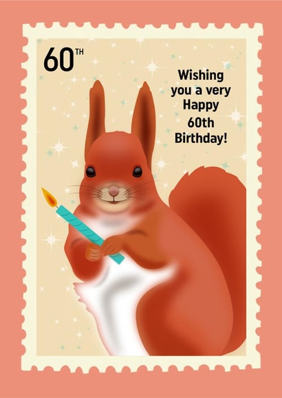 Cute 60th Birthday Card - Squirrel - Stamp created by TRICIA O