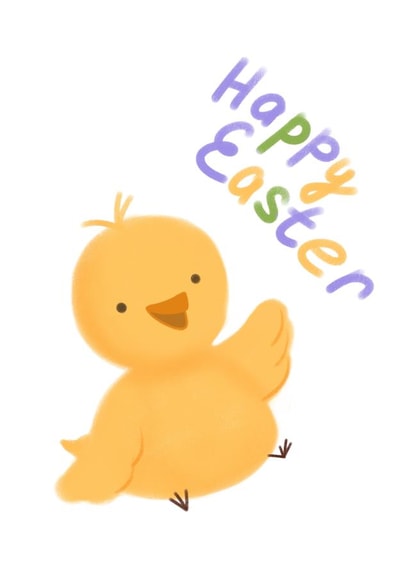 Cute postcard with a little yellow chick Happy Easter 1000 created by Dogs and cats 