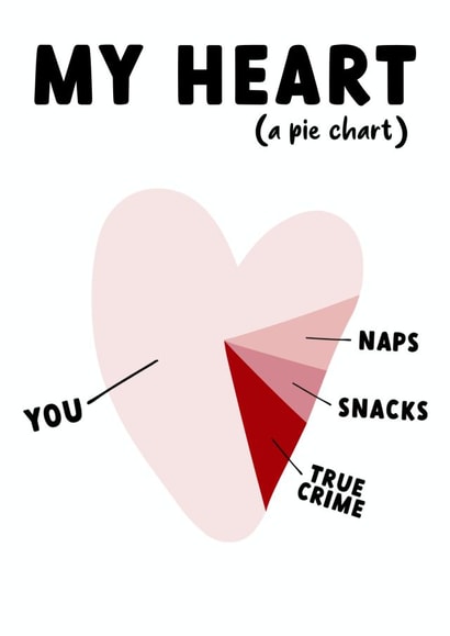 Cute Pie Chart Heart Anniversary Card / Valentines Day Card - You, Naps, Snacks, True Crime created by Rupert & Rose