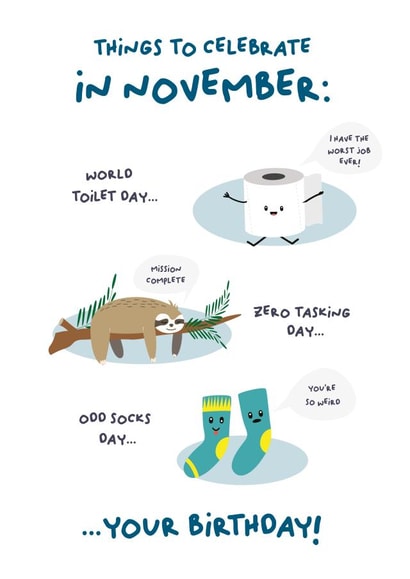 Things to celebrate in November card created by PaperJam Print Co.