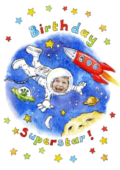 spaceman superstar Birthday Personalised Photo Card 16561 created by Kate Garrett