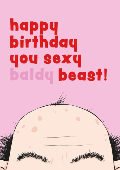 Funny and rude card for a bald head created by Kwirk Cards