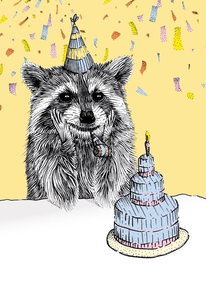 Raccoon with Cake Birthday Card created by Oliver Stockley