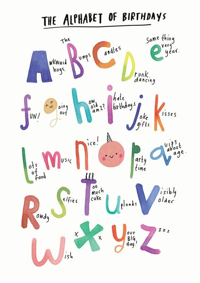 The Alphabet of Birthdays - Birthday Card created by Maxine Lee-Mackie