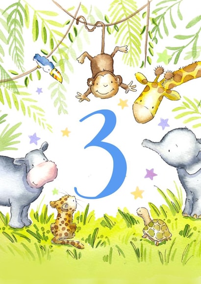 Cute jungle animals 3rd birthday card created by Kate Garrett