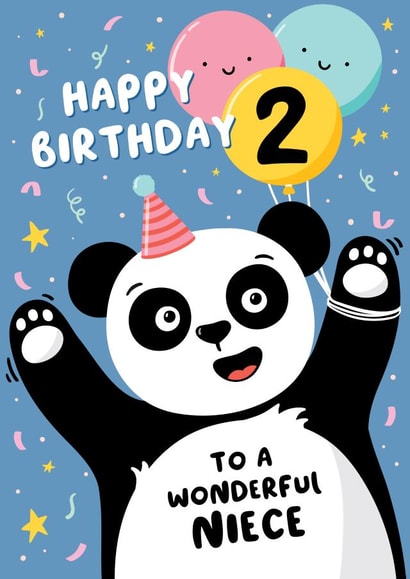 Party Panda 2nd Birthday Card Niece Card created by Macie Dot Doodles